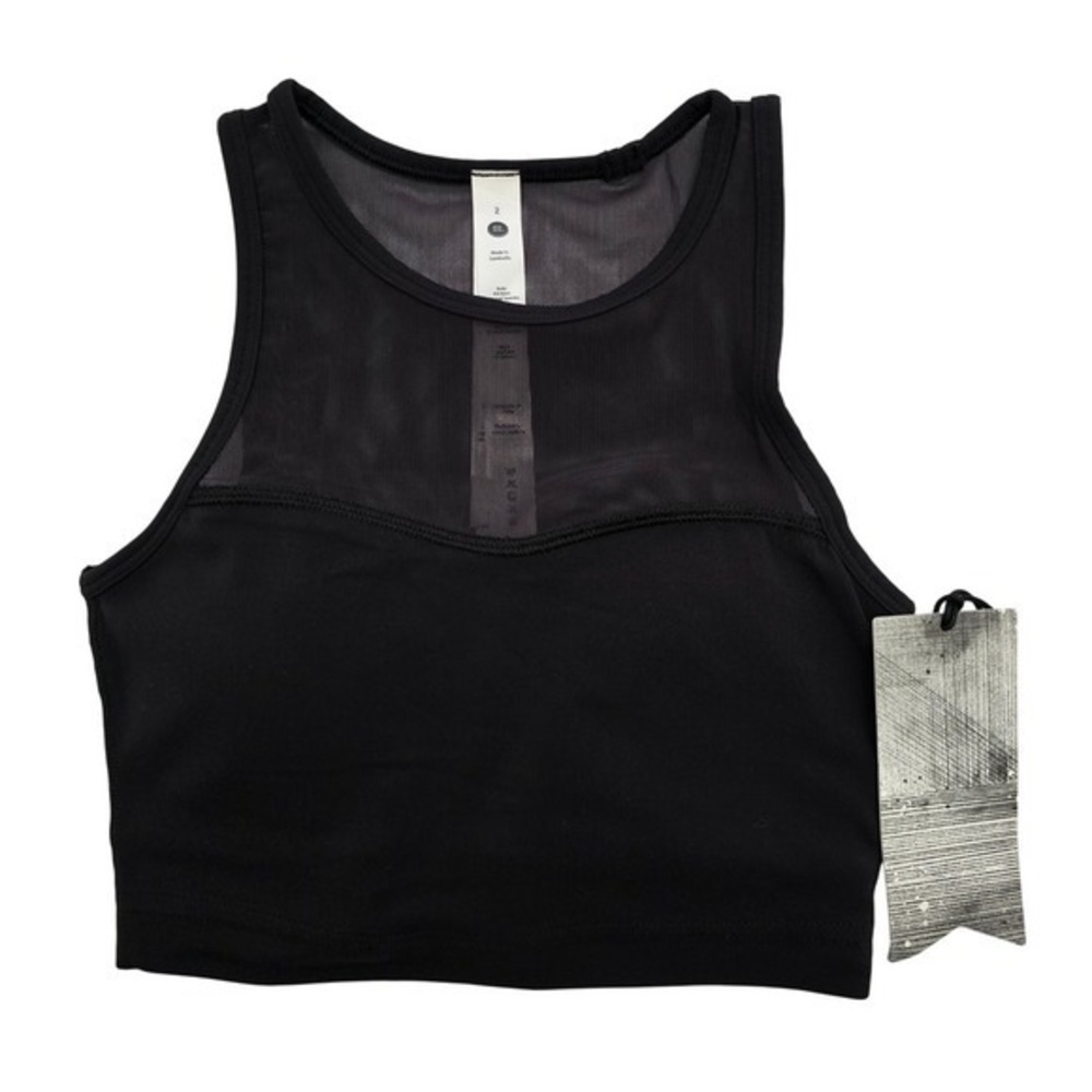NWT Stori Women's Alibi Bra Onyx Black Mesh Back High Neck Sports Bra Size 2